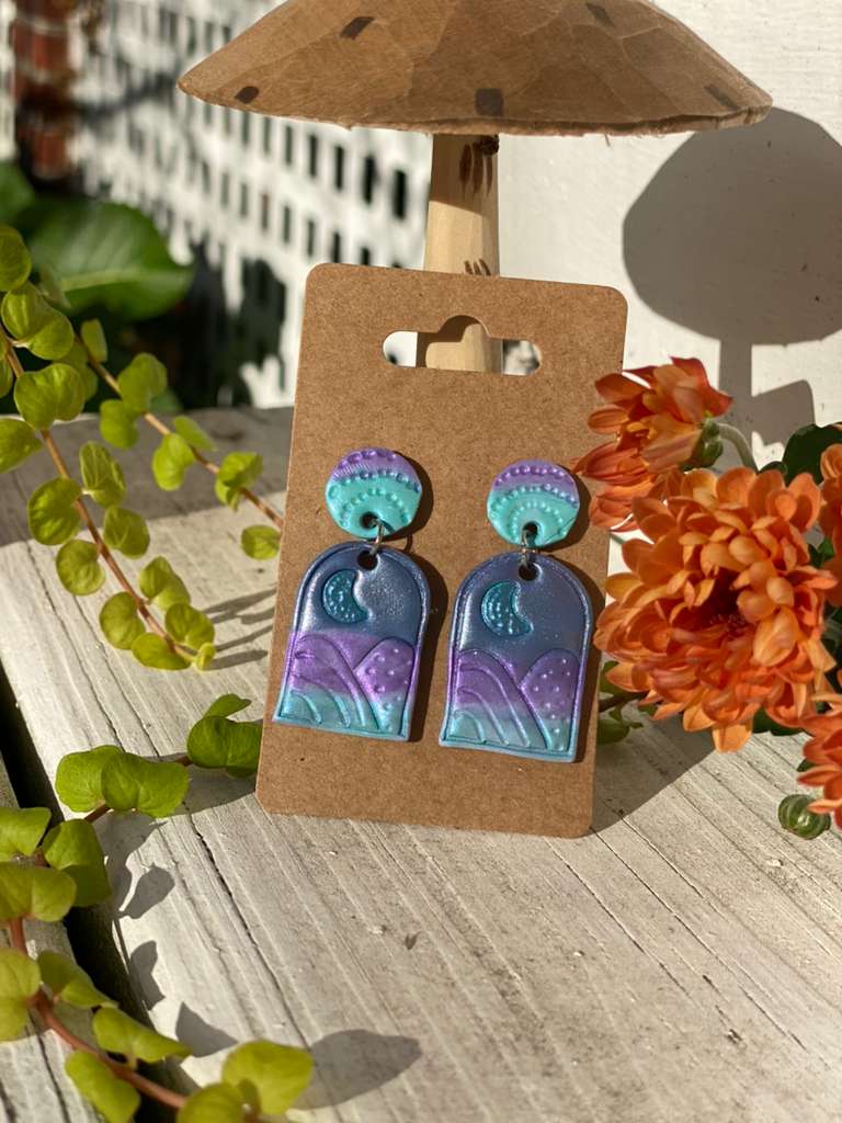 Colorful Mountain & Moon Earrings