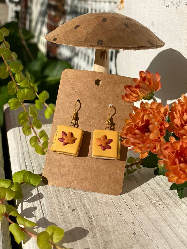 Autumn Leaves Book Earrings Yellow