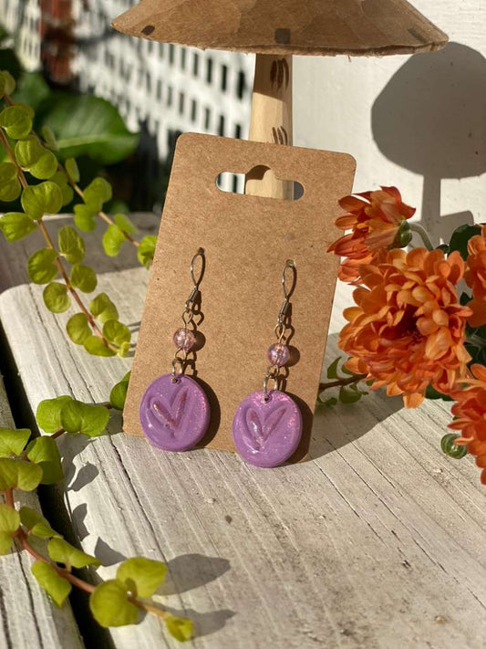 Purple Glittery Heart Earrings