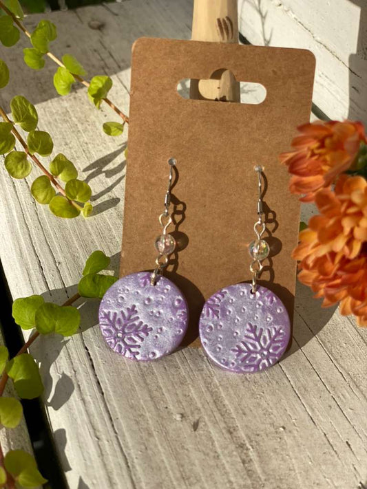Purple & Silver Snowflake Earrings