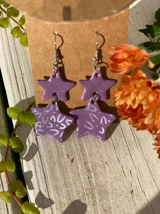 Purple & Silver Star Earrings