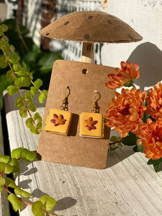 Autumn Leaves Book Earrings Yellow